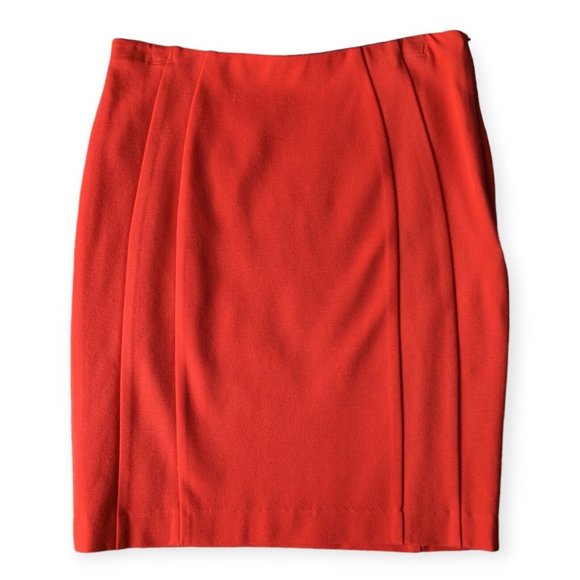 Ann Taylor Pencil Skirt Red Straight Skirt Knee Length Hidden Side Zip Slinky 4P - Picture 4 of 6